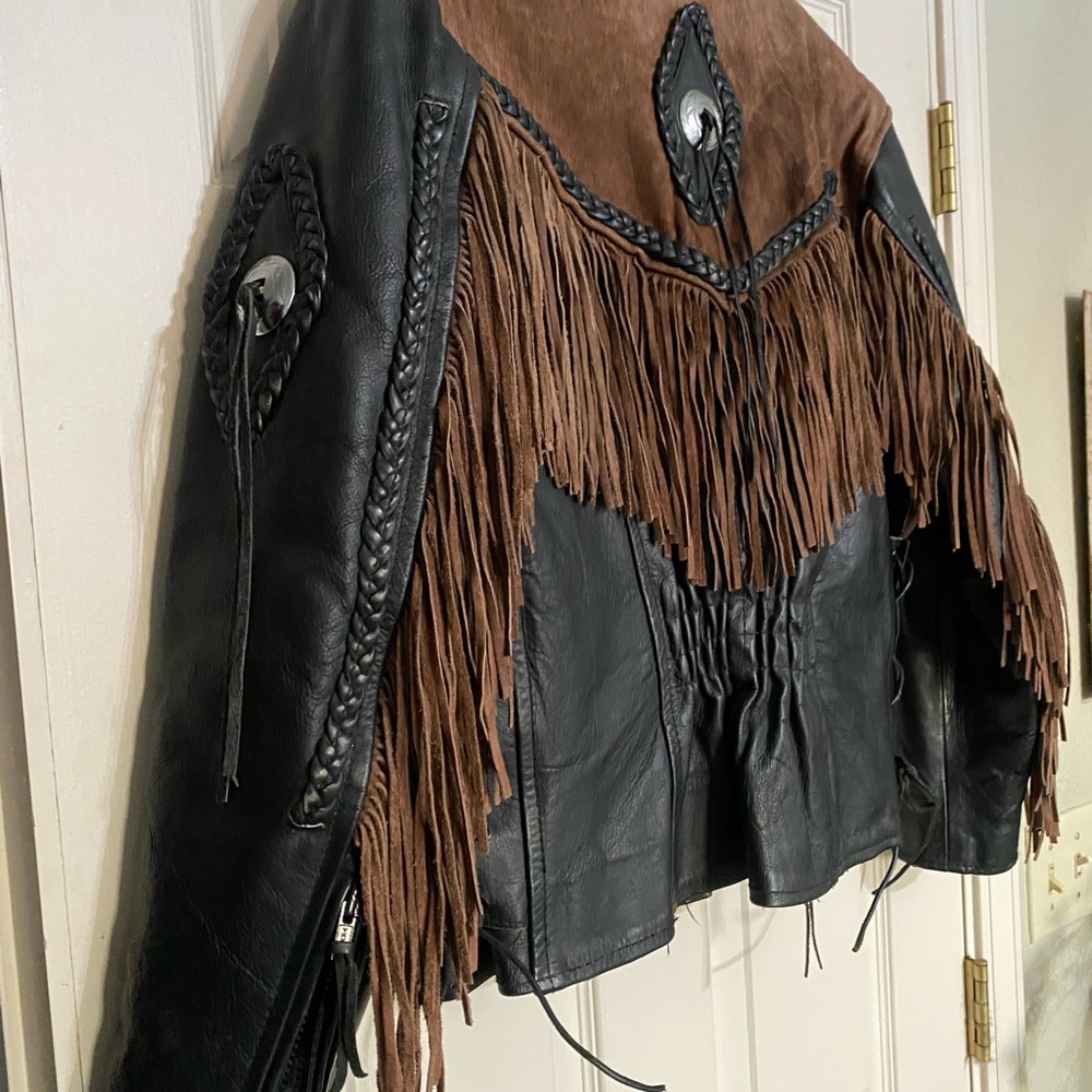 Legends Rider Wear Black and Brown Fringe Leather Jacket size L. Cowboy/Biker - Picture 7 of 16